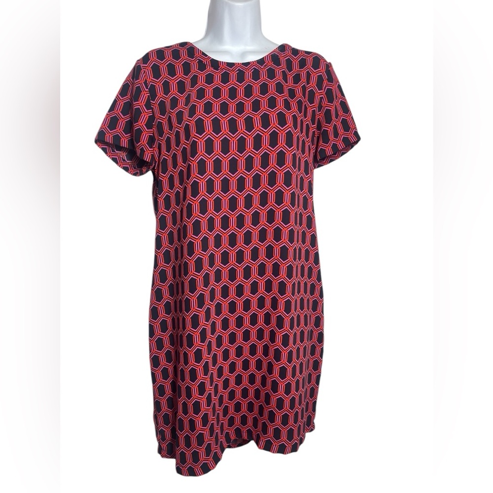 Adrienne Vittadini dress size 12‎ bright pink geometric shift dress PERFECT 🩷🩷